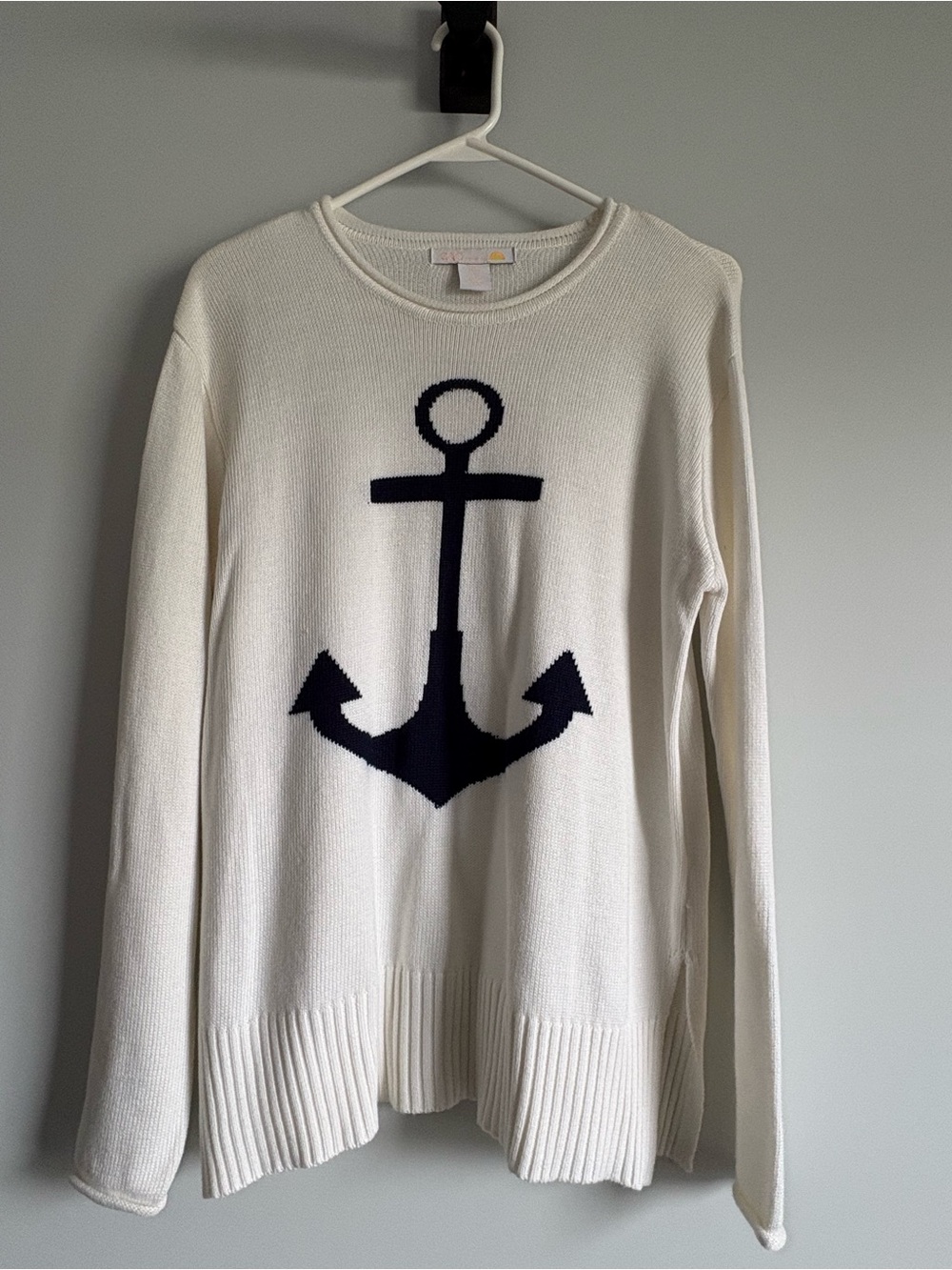 Women's Cream Anchor Knit Sweater - Nautical Crewneck